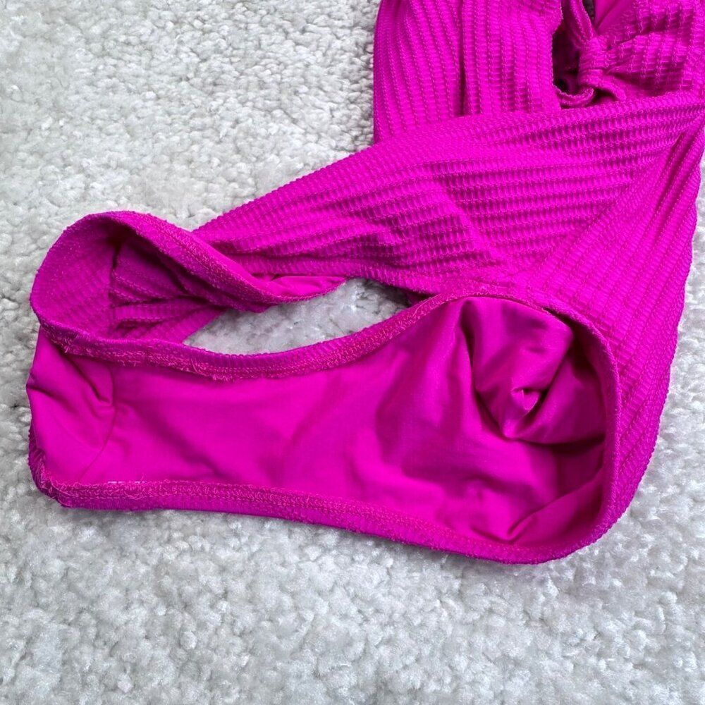 Becca One Piece Ring Center Tie Back Swimsuit Azalea Pink Large - Picture 5 of 9